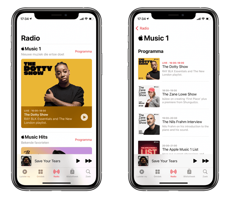 Apple Music Muziek app met radio.