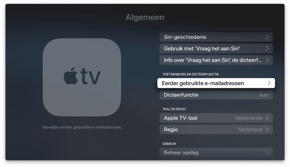 Apple TV: eerdere e-mailadressen wissen.