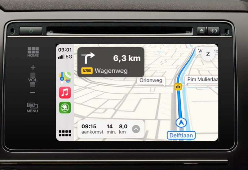 CarPlay: Apple Kaarten met flitspaal.