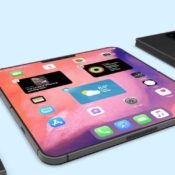 Concept van opengeklapte opvouwbare iPhone.