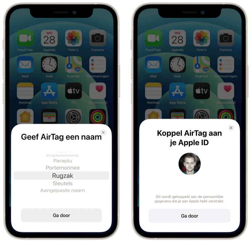 AirTag instellen en koppelen aan Apple ID.