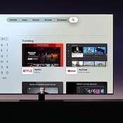 Zoeken op de Apple TV met een vierkant toetsenbord.