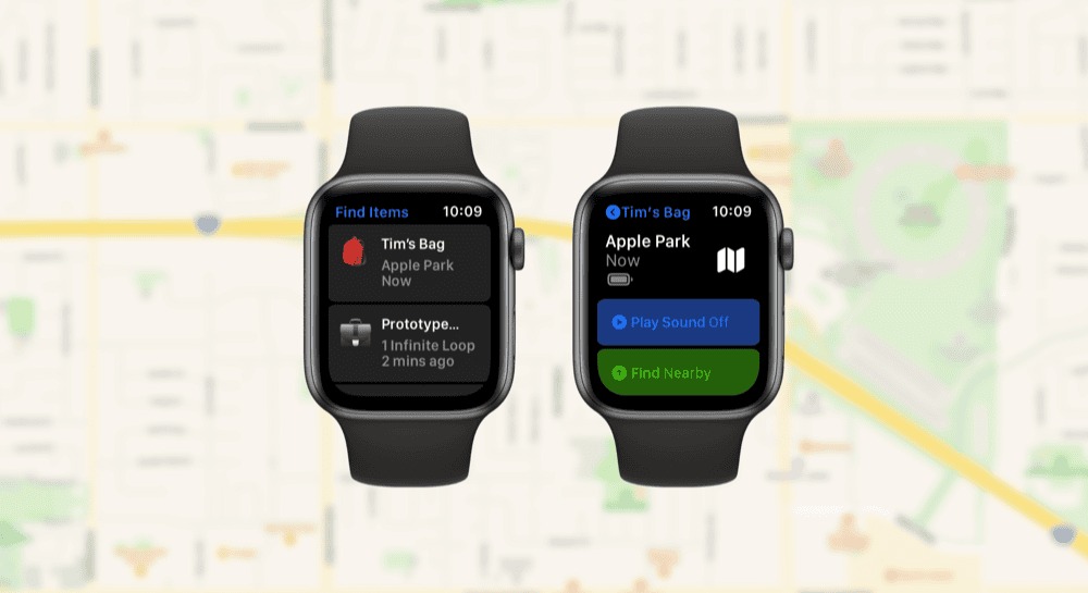 Concept van AirTag op Apple Watch.