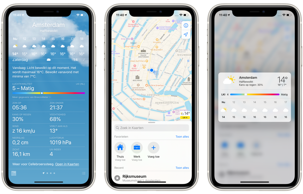 Luchtkwaliteit in iOS 14.7 in Nederland in Weer en Kaarten.
