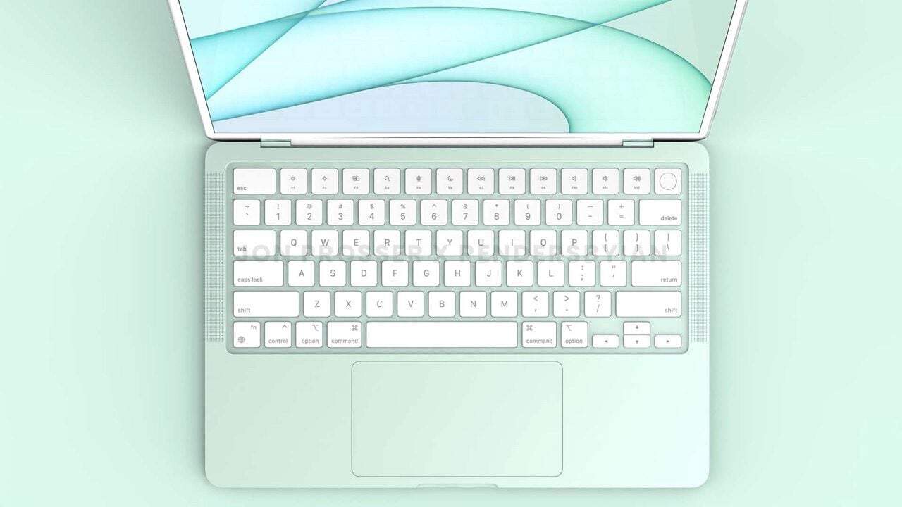 MacBook Air 2021 render met toetsenbord.