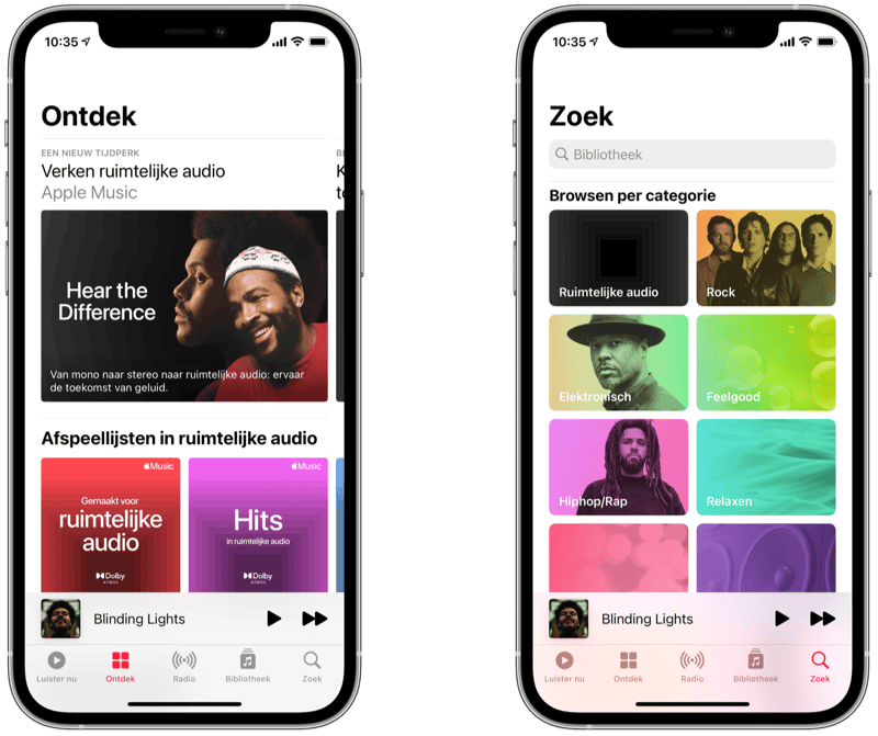 In Apple Music zoeken naar muziek met ruimtelijke audio.