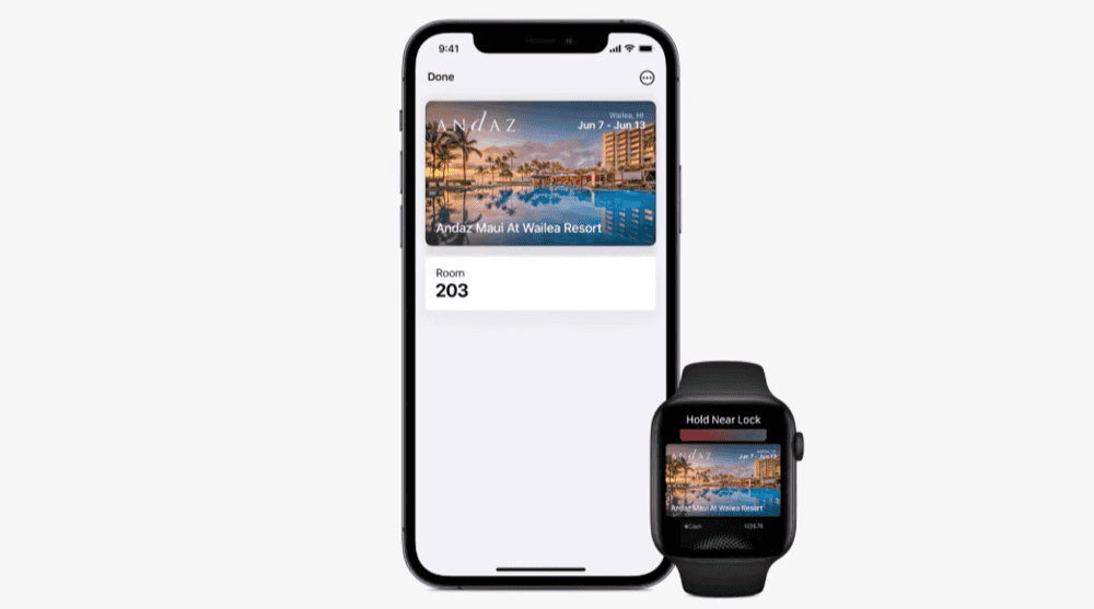 Hotelsleutels in de Wallet-app in iOS 15 en watchOS 8.