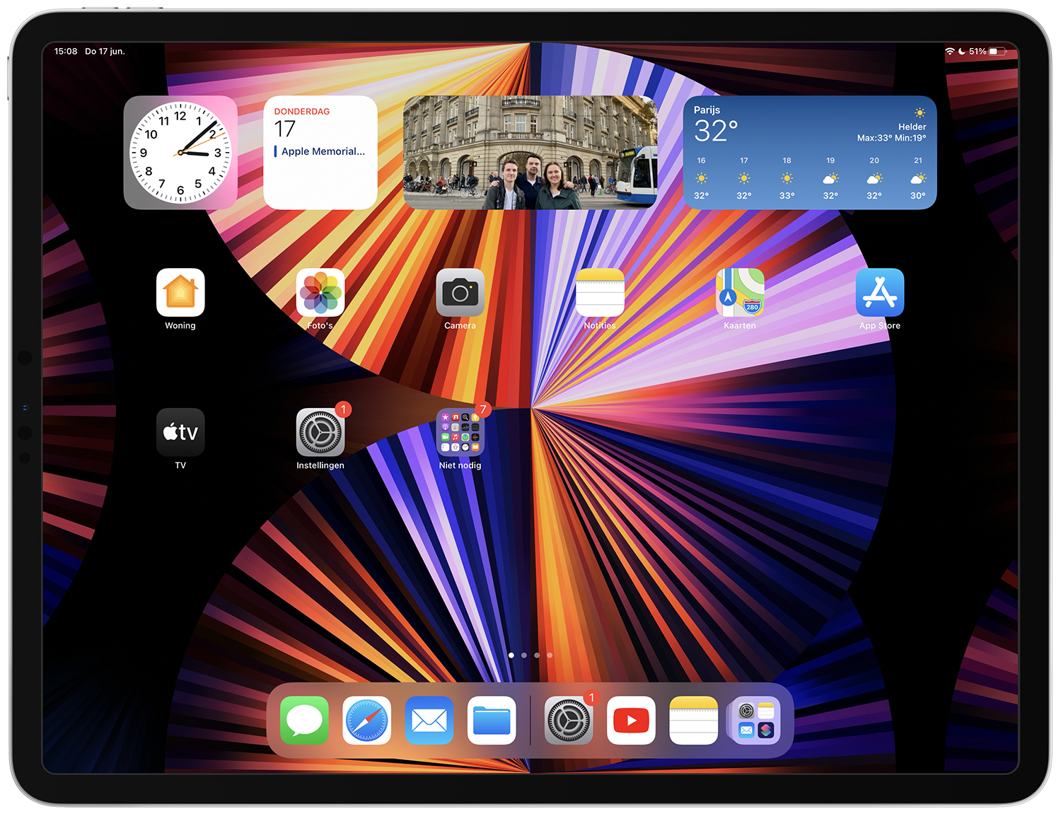 iPadOS 15 beginscherm met widgets
