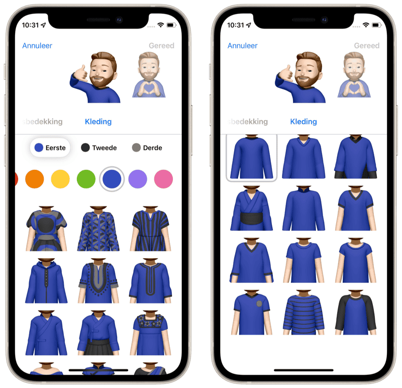 Memoji-kleding in iOS 15.