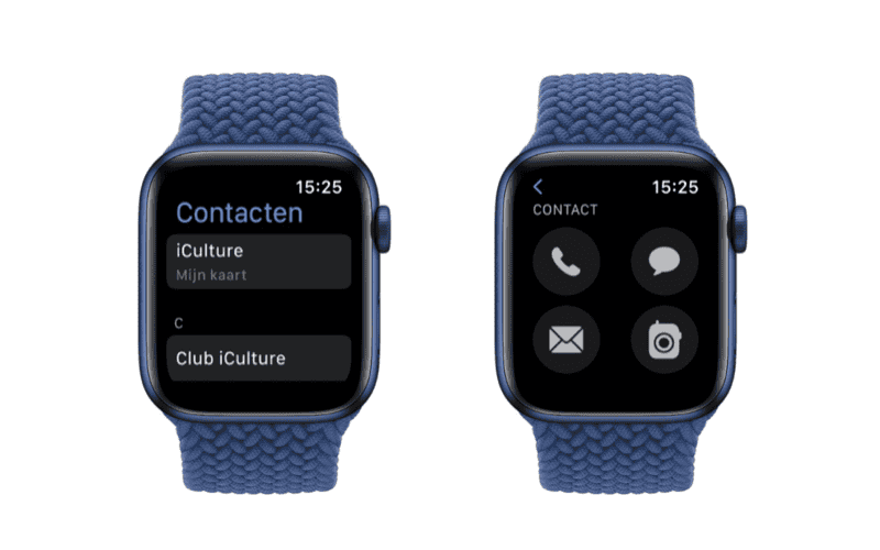 watchOS 8: Contacten-app op Apple Watch.
