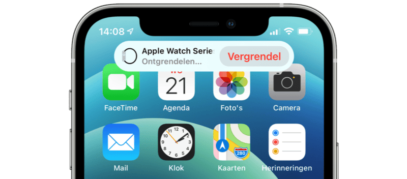 Apple Watch ontgrendelen met melding op iPhone.