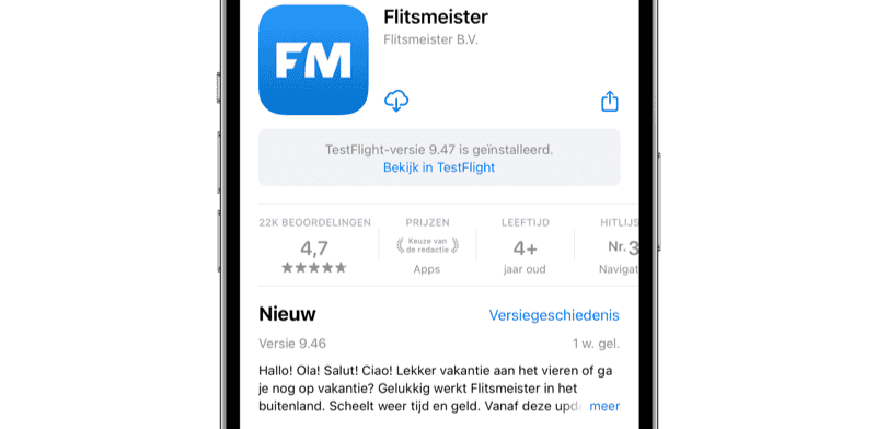 App Store: bekijk geïnstalleerde TestFlight-versie.