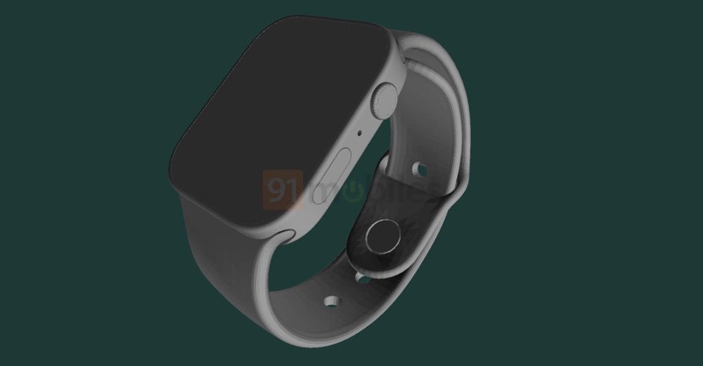 Zijkant van Apple Watch Series 7 renders.