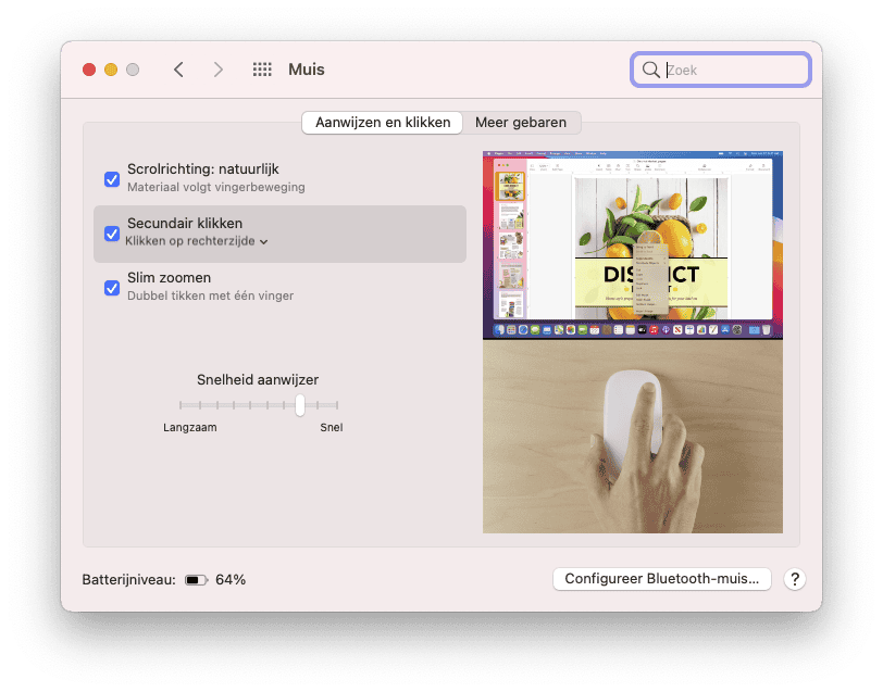 Rechtermuisklik en secundair klikken op de Mac met de Magic Mouse.
