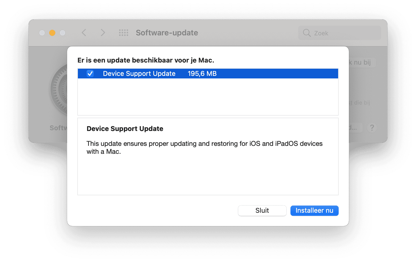 Device Support Update voor macOS Big Sur.