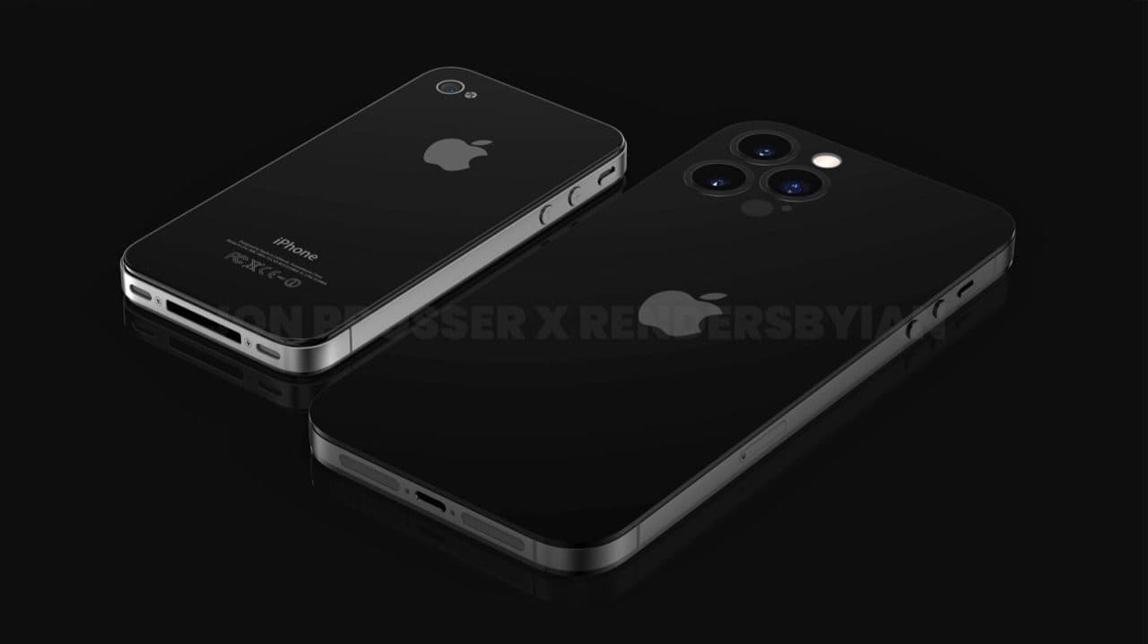 iPhone 14 render in vergelijking met iPhone 4.
