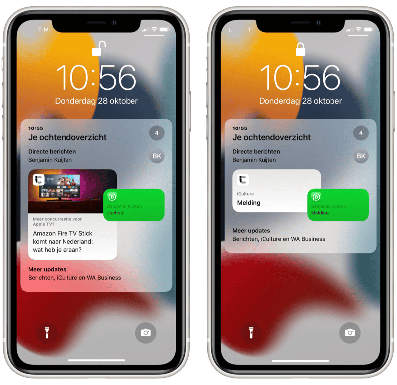 Gepland overzicht met meldingen in iOS 15.2.
