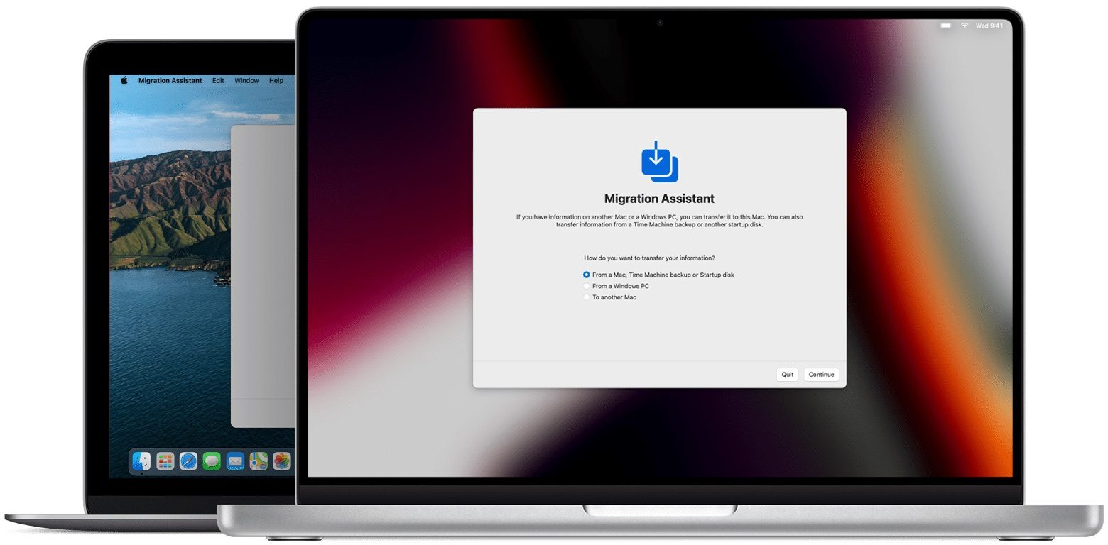 Migratie-assistent op de Mac met macOS Monterey voor gegevens overzetten.