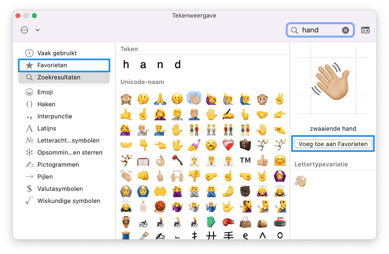 Favoriete emoji op de Mac
