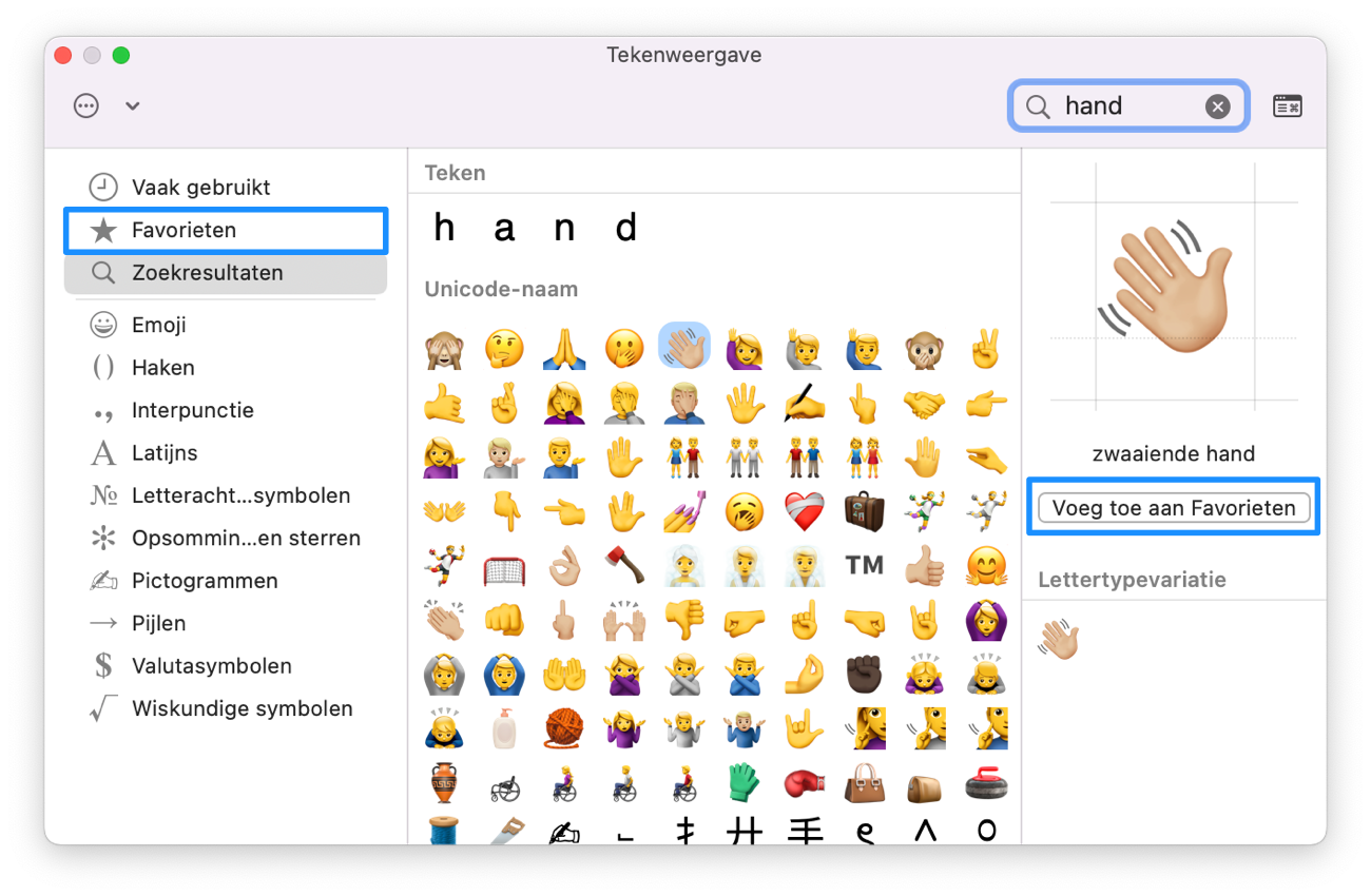 Favoriete emoji op de Mac