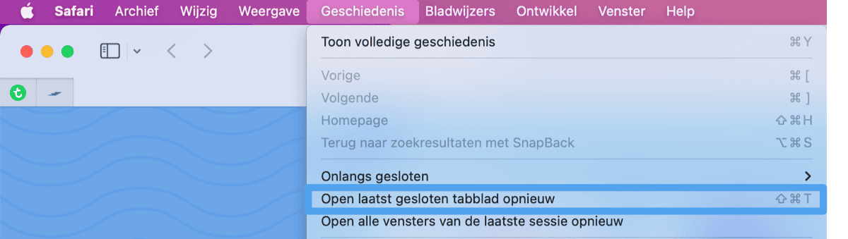 Gesloten tabblad openen Mac