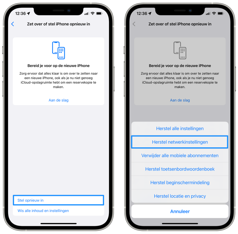 Netwerkinstellingen herstellen iPhone