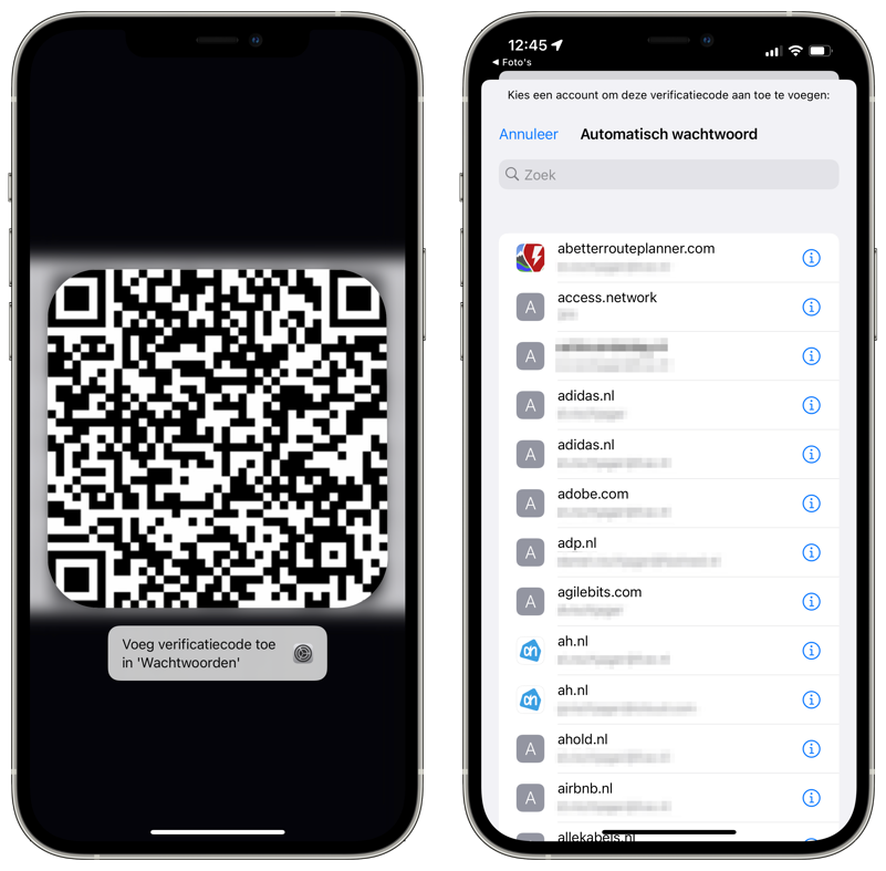 QR-code voor 2FA importeren in iCloud