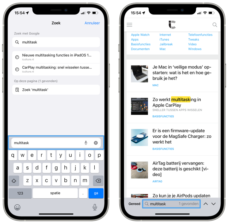 Woorden zoeken op een pagina in Safari