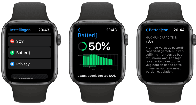 Batterijconditie op je Apple Watch.