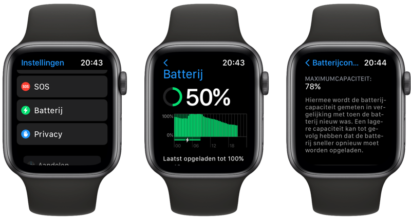 Batterijconditie op je Apple Watch.