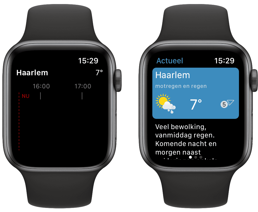 Apple Watch met Buienalarm en Weerbericht Nederland.