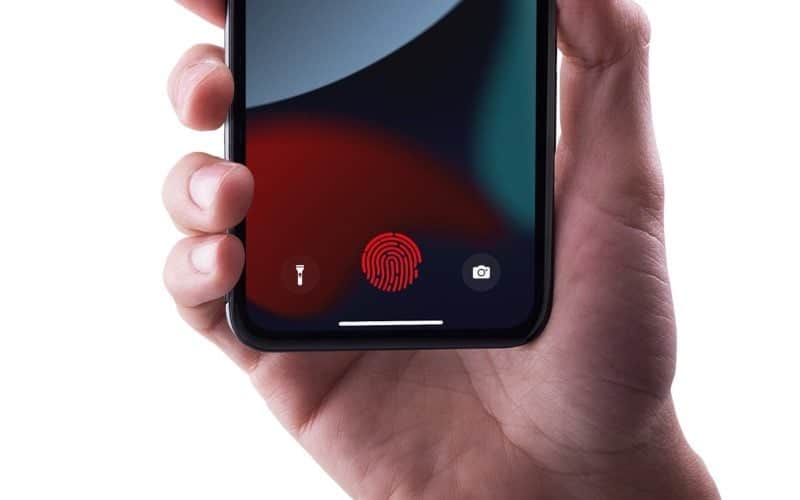 Concept van iPhone met Touch ID in het scherm.