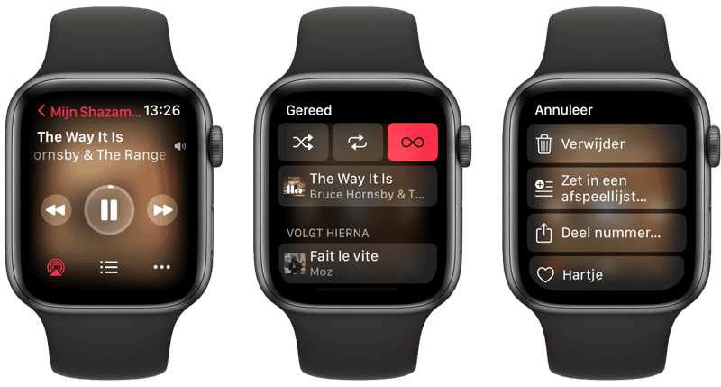 Muziek afspelen en luisteren op de Apple Watch.