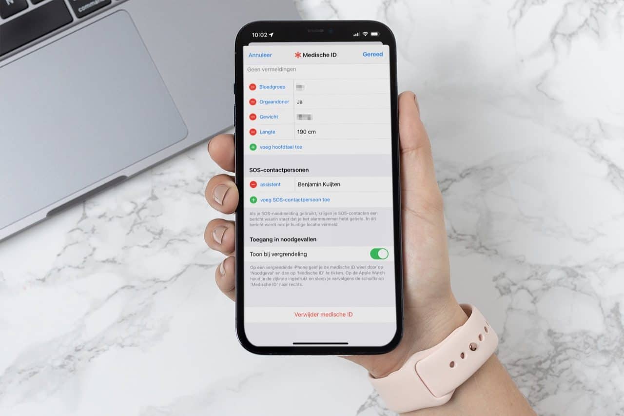 Medische ID op een iPhone met SOS-contactpersonen