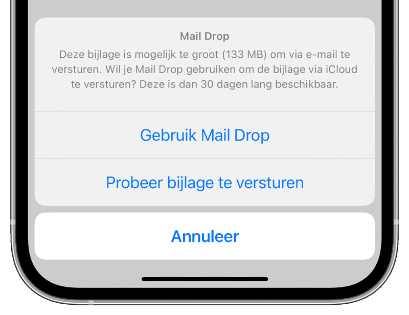 Mail Drop of bijlage versturen in de Mail-app