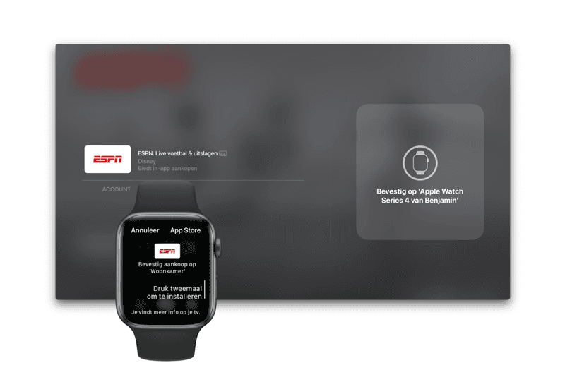 Apple TV aankoop bevestigen met Apple Watch.