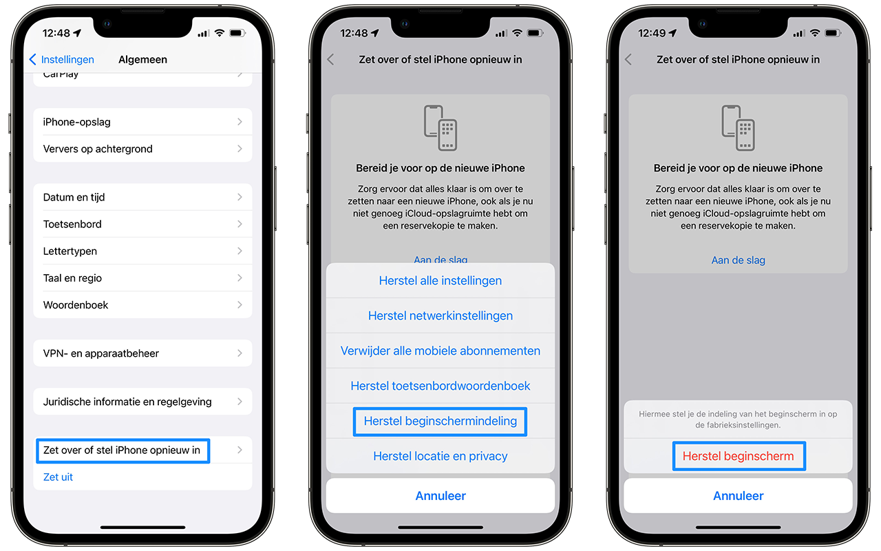 Home screen back to default layout