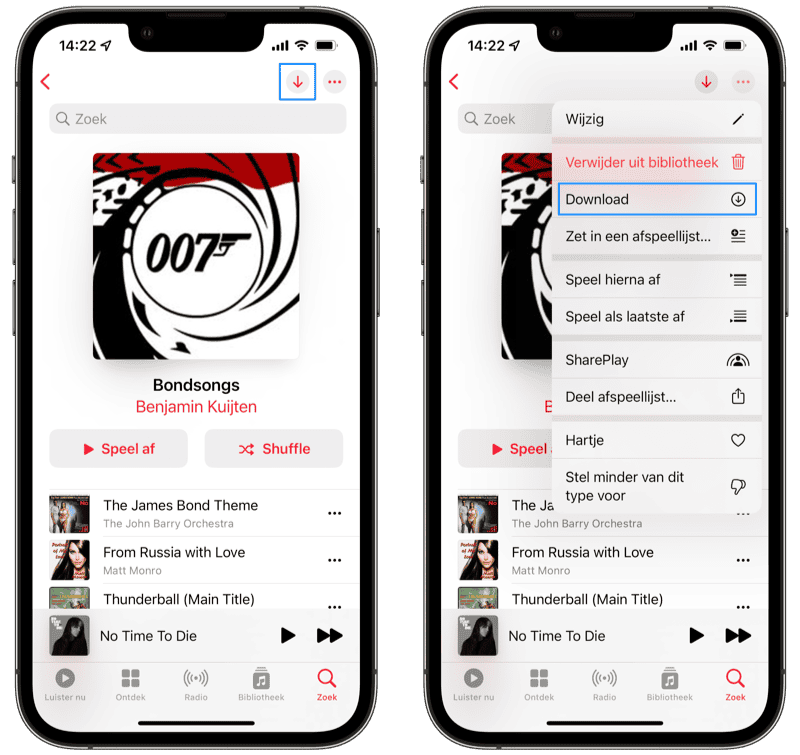 Apple Music: je eigen afspeellijst downloaden voor offline luisteren.