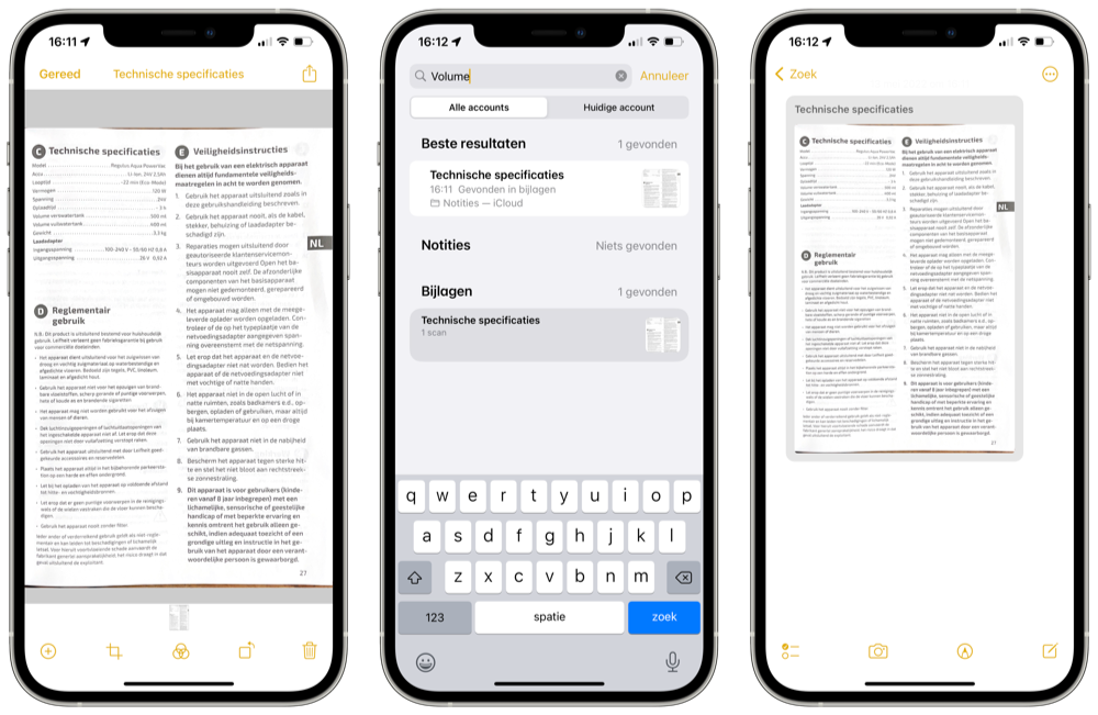 Gescande documenten doorzoeken in Notities-app