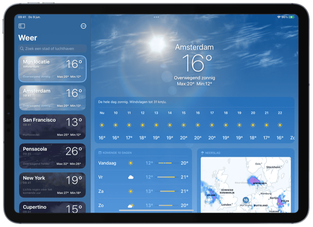Weer-app voor iPad op iPadOS 16