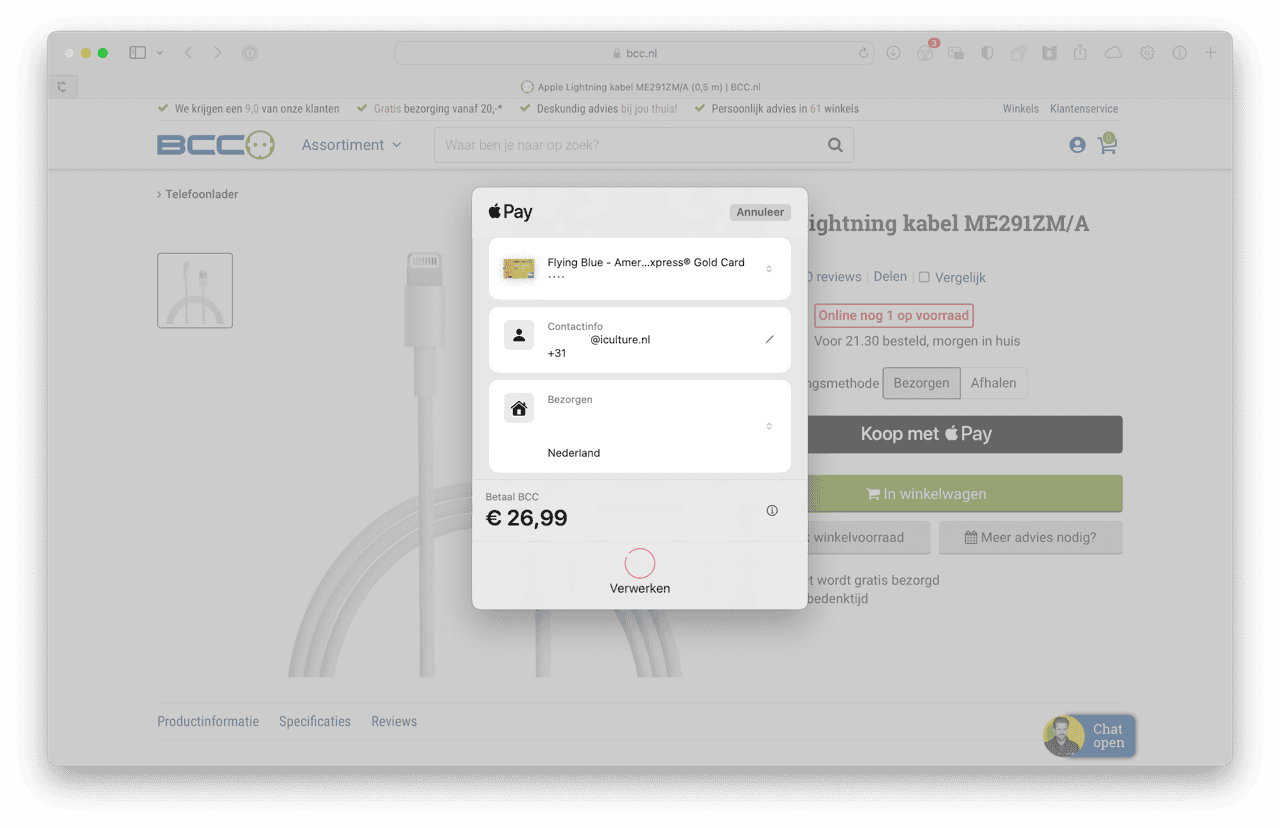 Apple Pay betaalscherm in macOS Ventura.