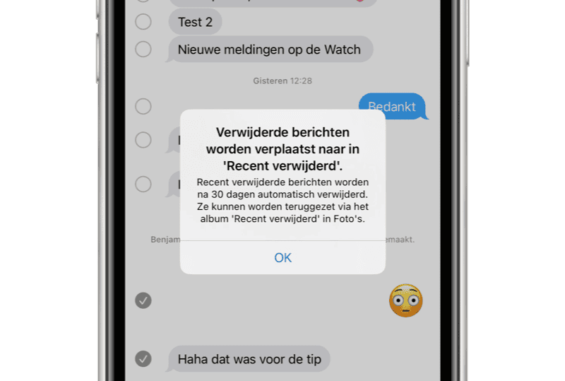 iMessage recent verwijderde berichten in een prullenbak in iOS 16.