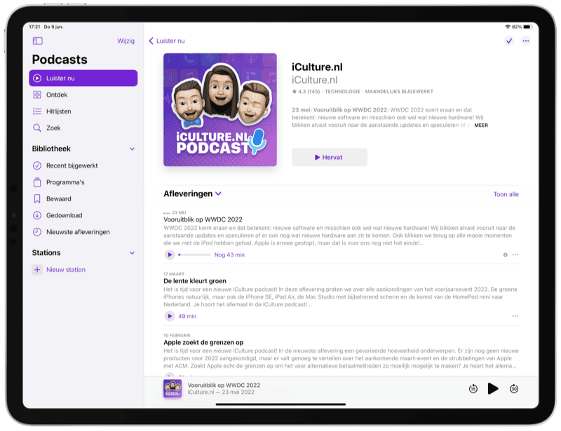 Podcasts-app in iPadOS 16.
