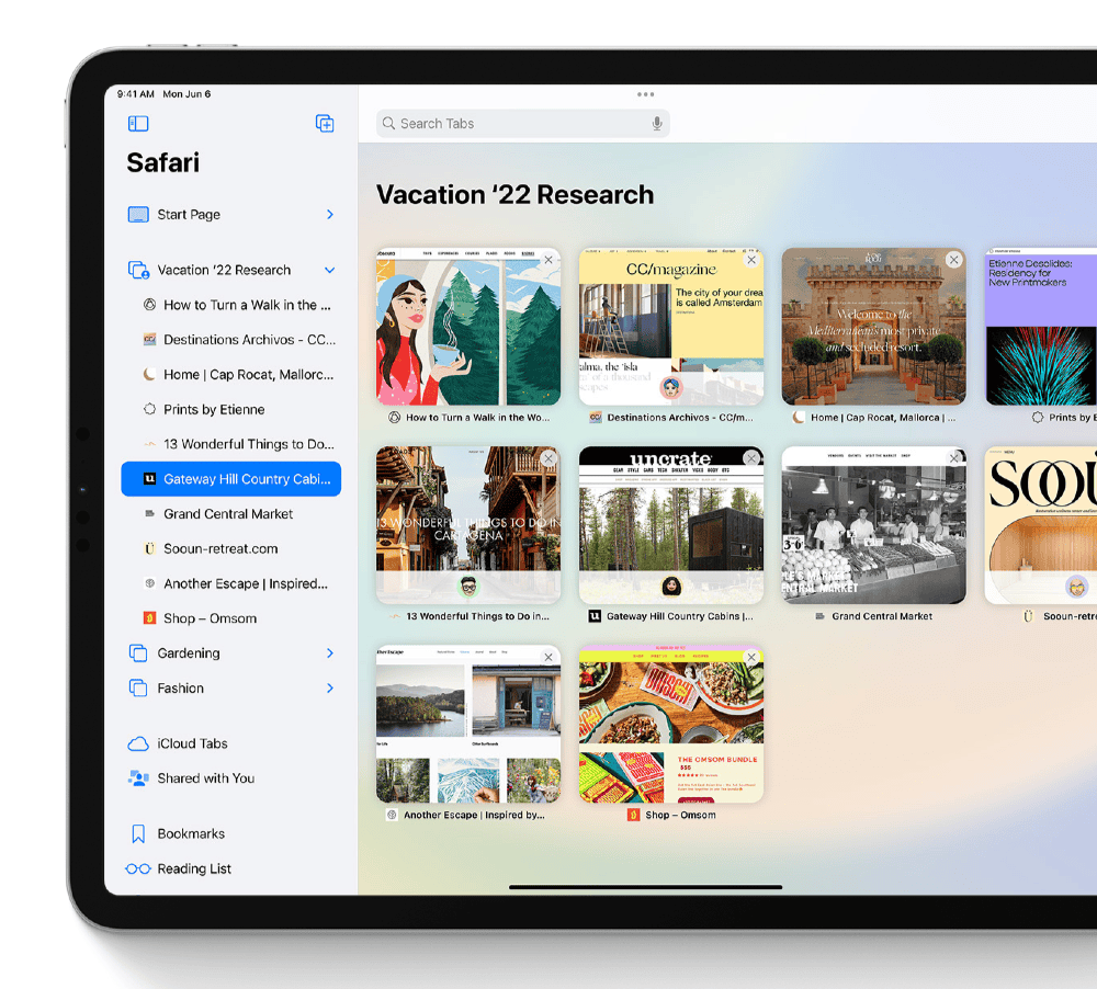 Safari 16 in iPadOS 16: tabgroepen samenwerken.