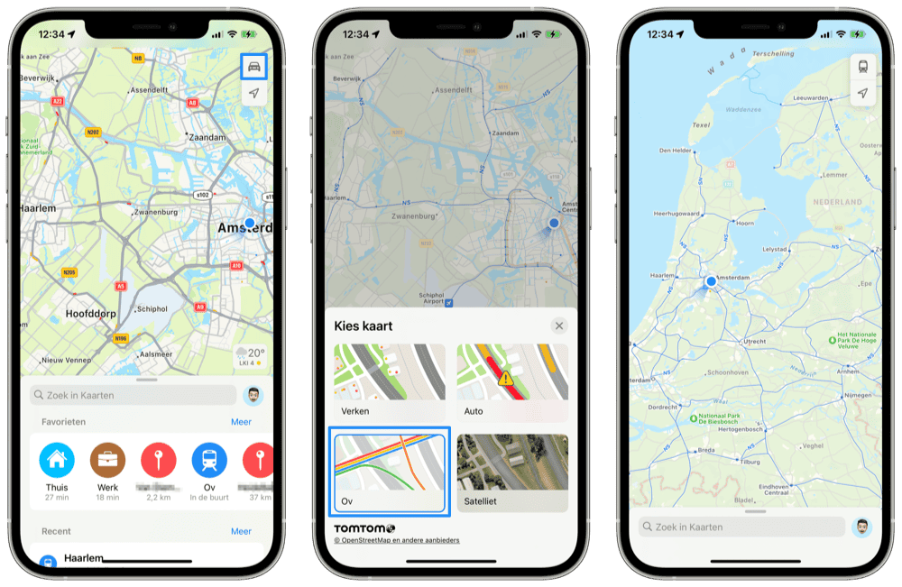 Openbaar vervoerkaart bekijken in Apple Kaarten