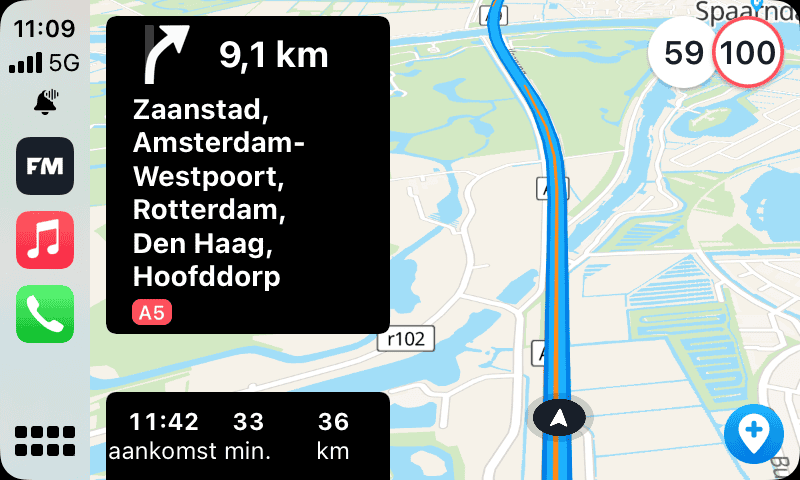 Flitsmeister in CarPlay tijdens navigatie in iOS 15