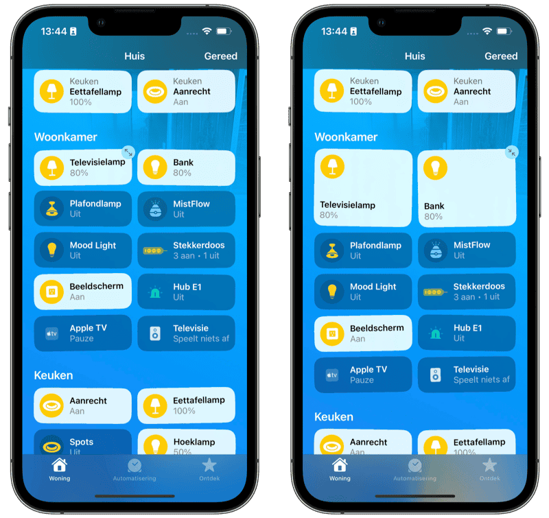 HomeKit tegels formaat aanpassen in de Woning-app