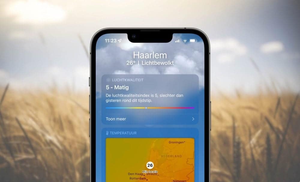 Luchtkwaliteit in de Weer-app op de iPhone in Nederland