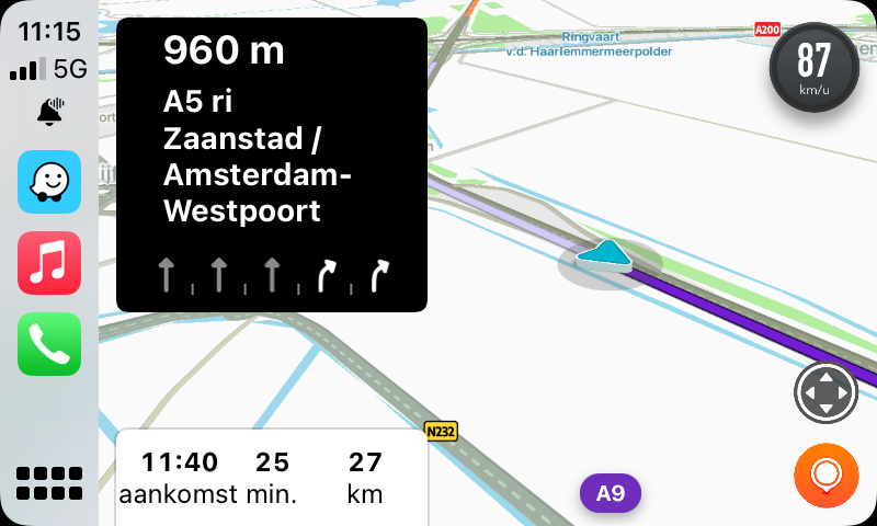 Waze in CarPlay tijdens navigatie in iOS 15