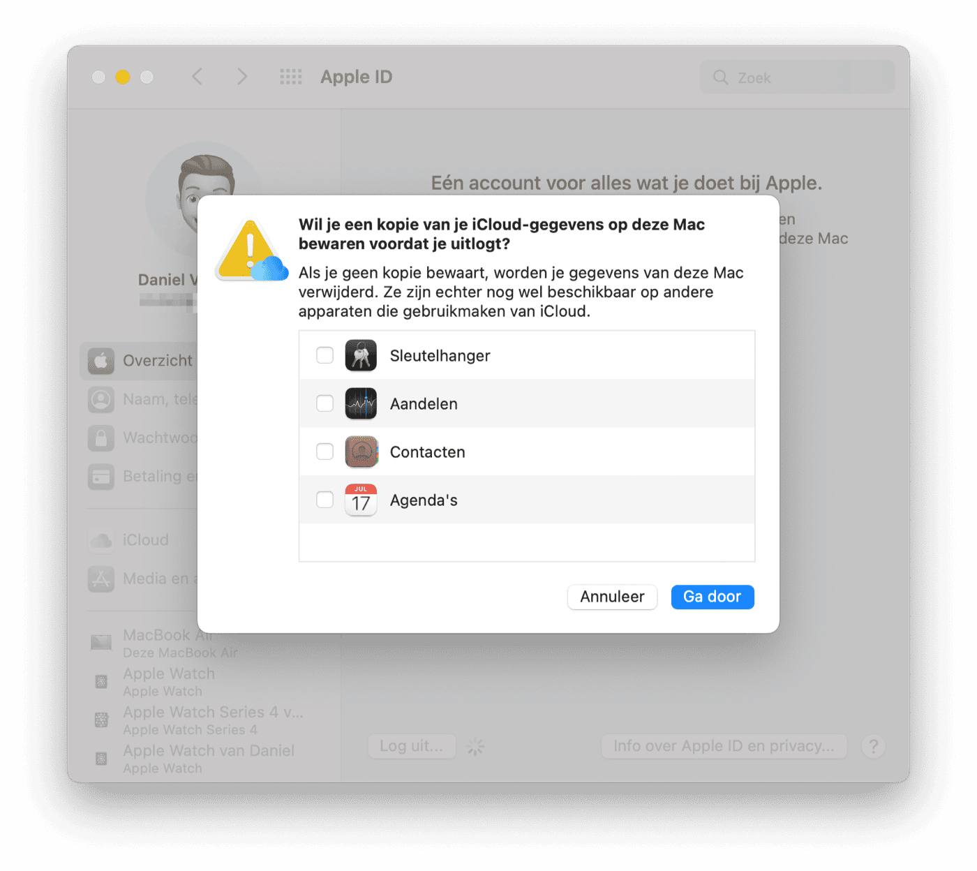 Uitloggen bij iCloud op de Mac
